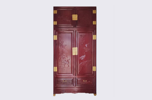 运城高端中式家居装修深红色纯实木衣柜