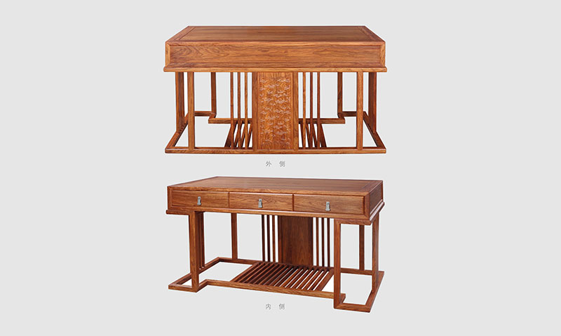 运城 别墅中式家居书房装修实木书桌效果图